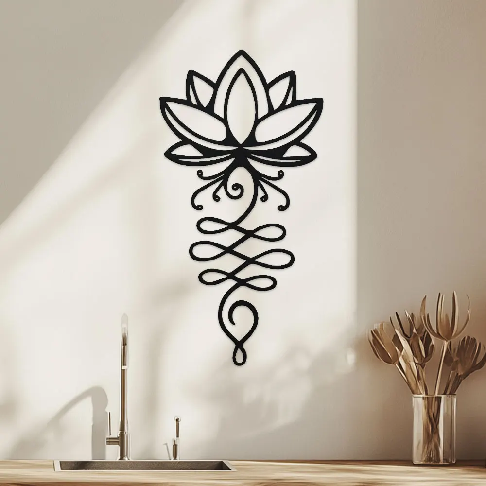 Bonsai Garden Decor - Lotus wanddecoratie, metalen zwarte lotus wandkunst